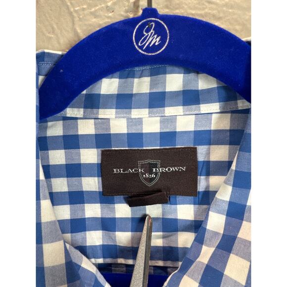 Black Brown Men's Blue Whoye Check Short Sleeve Button Down Size XL - Picture 3 of 7